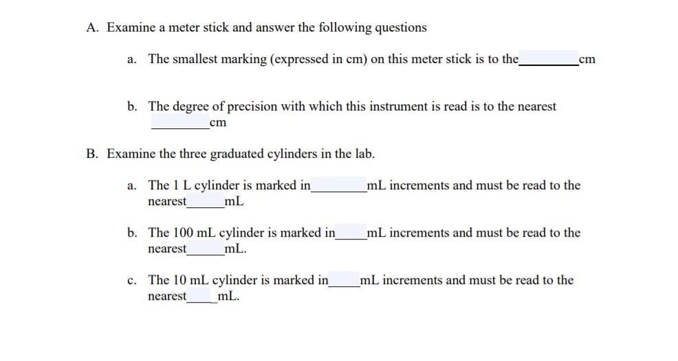 Solved 14 C. Using a ruler or meter stick, record your | Chegg.com