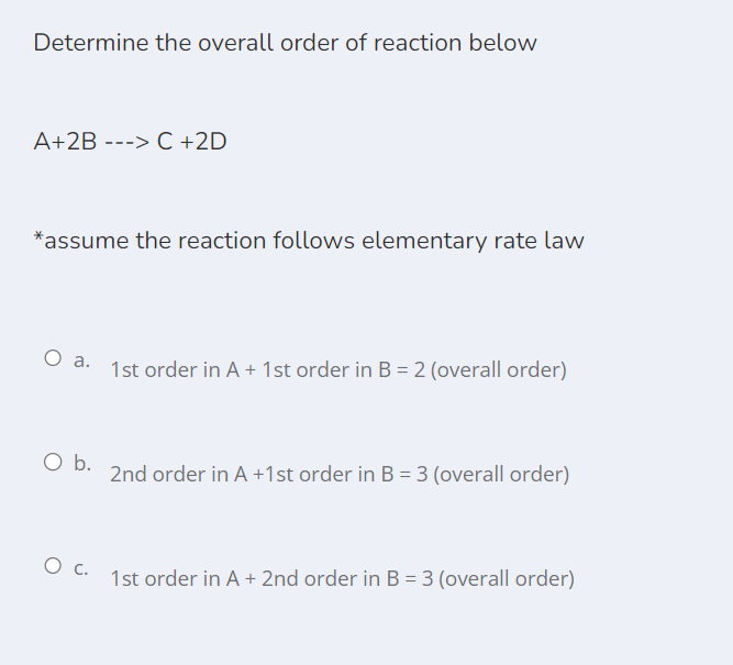 Solved Determine The Overall Order Of Reaction Below | Chegg.com