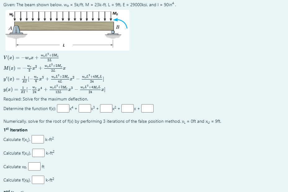 Solved Given The Beam Shown Below Wo 5k Ft M 23k F Chegg Com