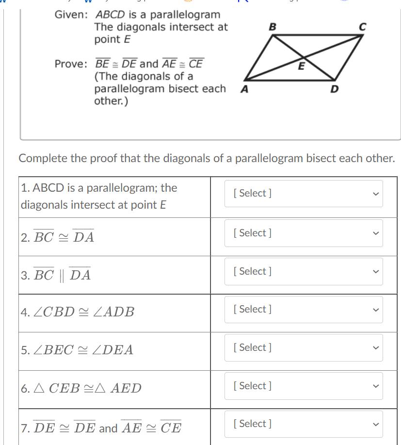 Solved Given Abcd Is A Parallelogram The Diagonals 