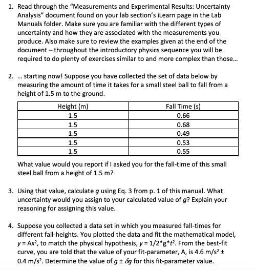 Solved 1 Read Through The Measurements And Experimental Chegg Com