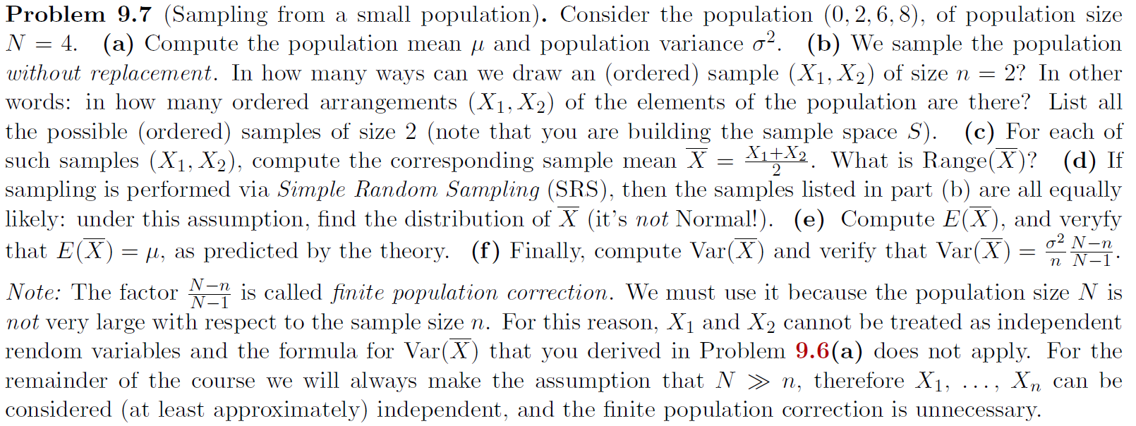 Solved Problem 9.7 (Sampling from a small population). | Chegg.com
