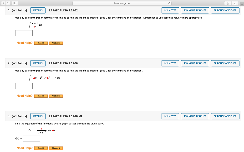 Solved webassign.net 6. [-/1 Points] DETAILS LARAPCALC10 | Chegg.com