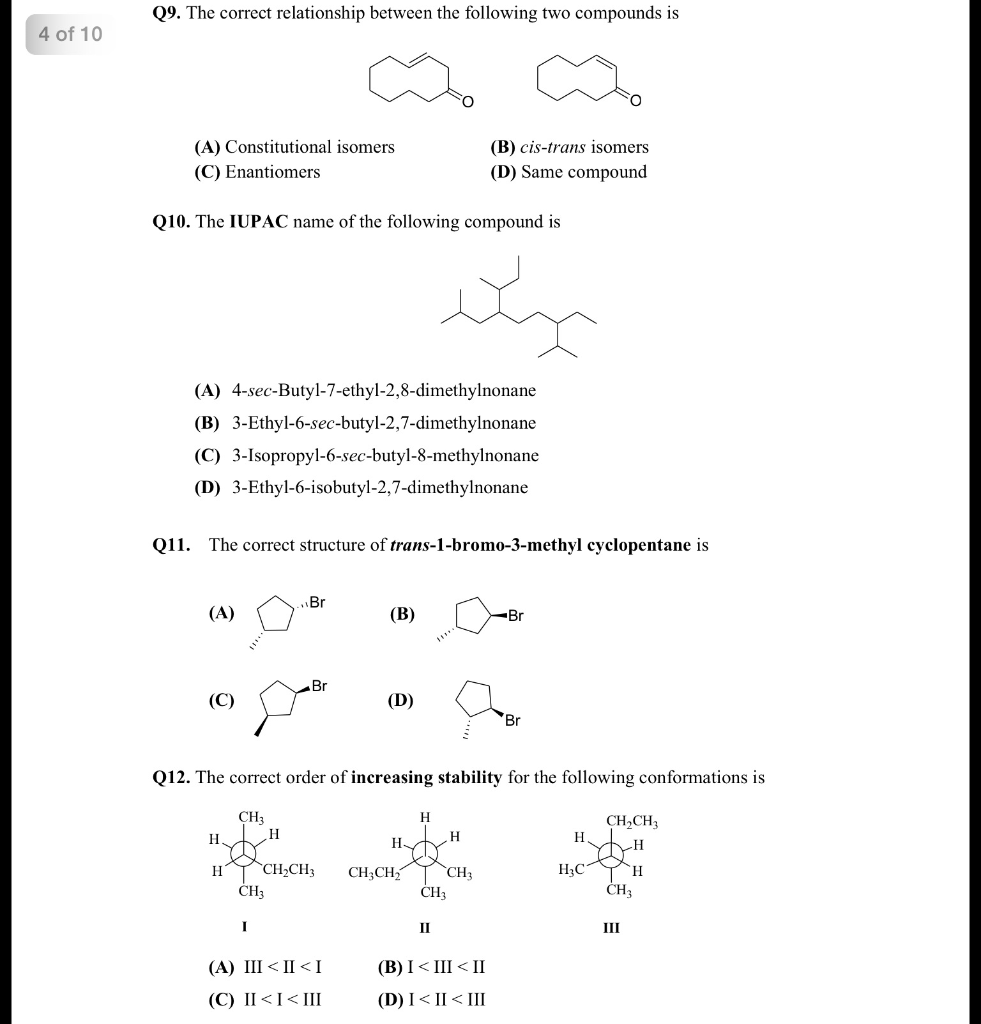 Solved Q9. The correct relationship between the following | Chegg.com