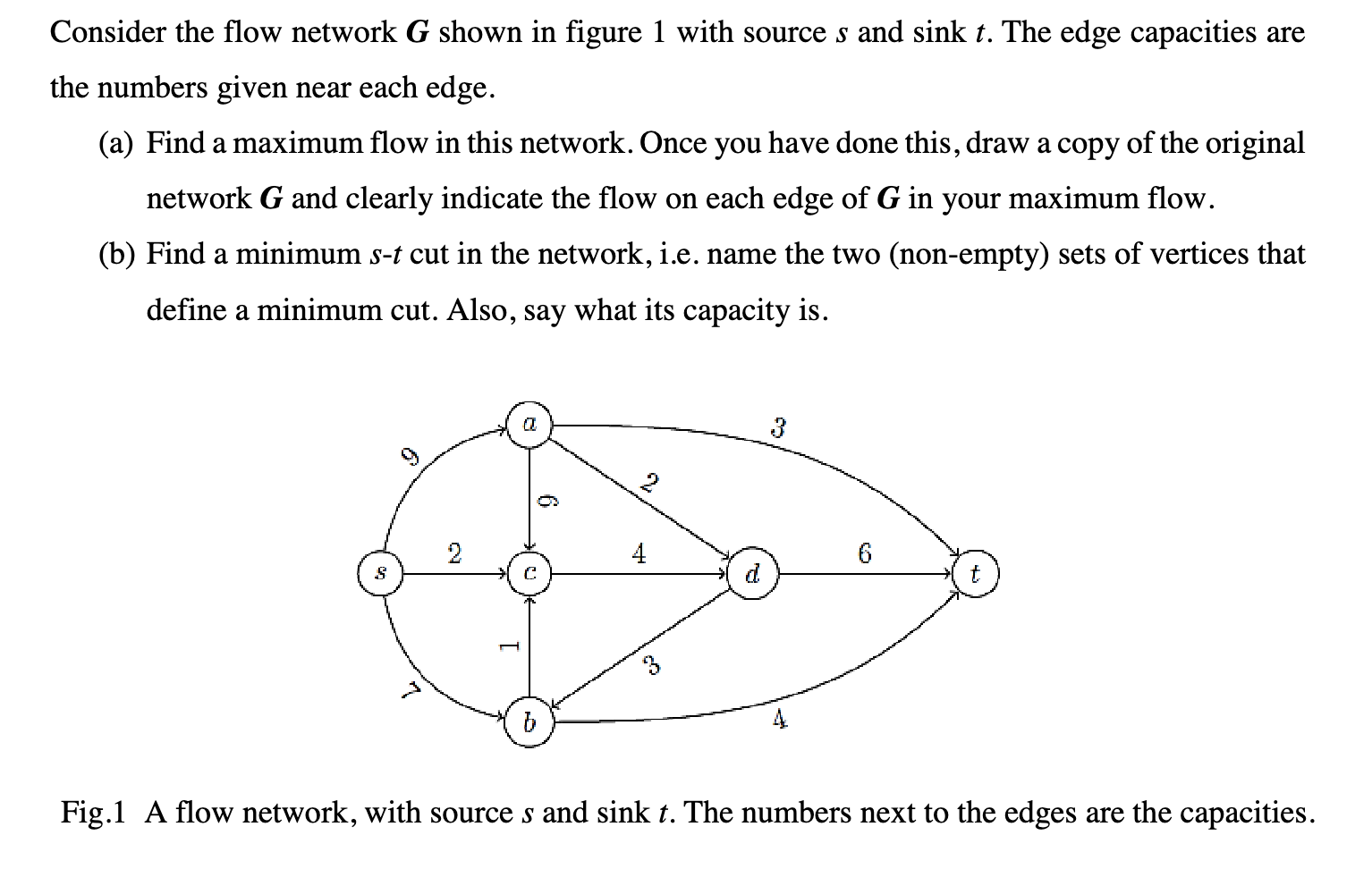 Solved Consider The Flow Network G Shown In Figure 1 With | Chegg.com