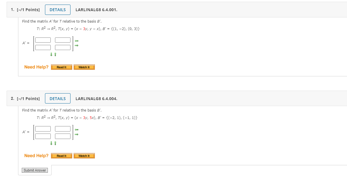 Solved linear algebra please answer both of the question | Chegg.com