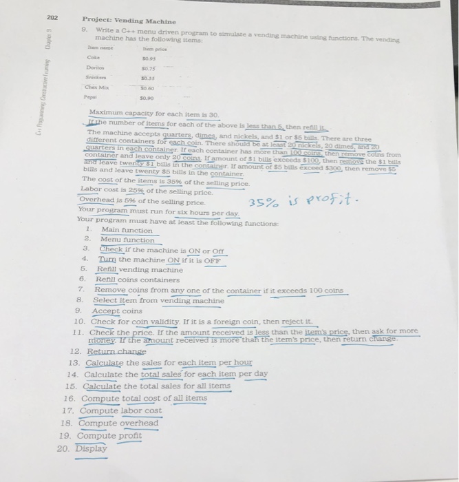 Solved 202 Project: Vending Machine 9. Write a C+- menu | Chegg.com