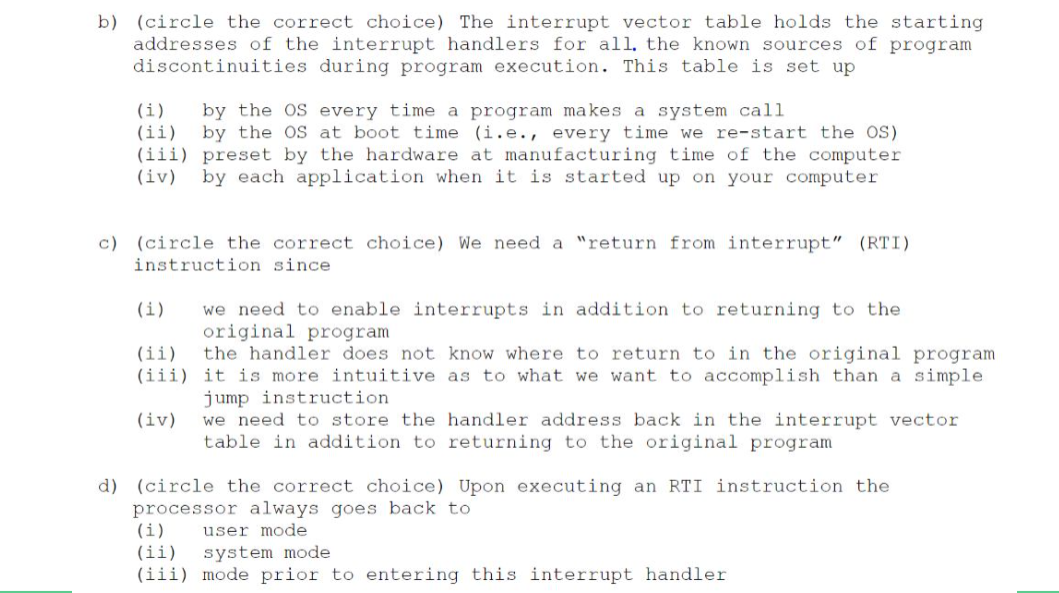 Solved B) (circle The Correct Choice) The Interrupt Vector | Chegg.com