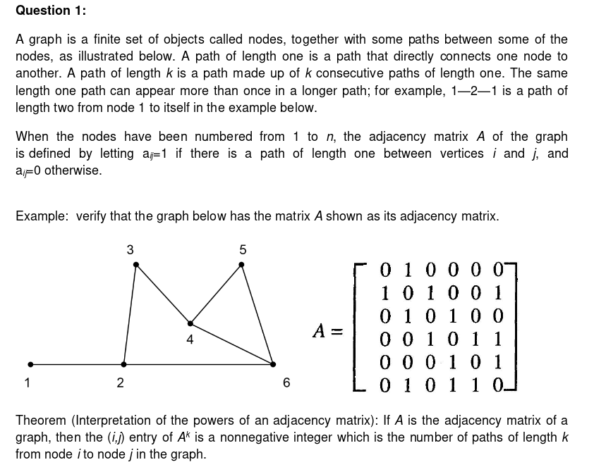 Solved Question 1: A graph is a finite set of objects called | Chegg.com