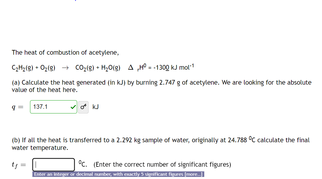 Solved The heat of combustion of acetylene, + + = C2H2(g) + | Chegg.com