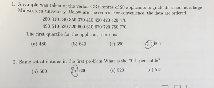 Solved 1. A Sample Was Taken Of The Verbal GRE Scores Of 20 | Chegg.com