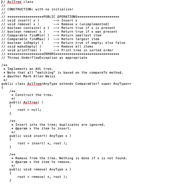 For AVL tree we have to use the code pasted below. | Chegg.com