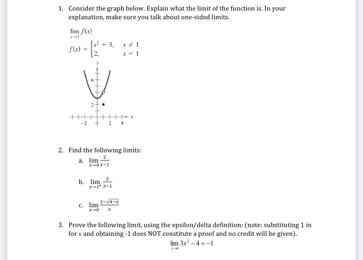 1. Consider the graph below. Explain what the limit | Chegg.com