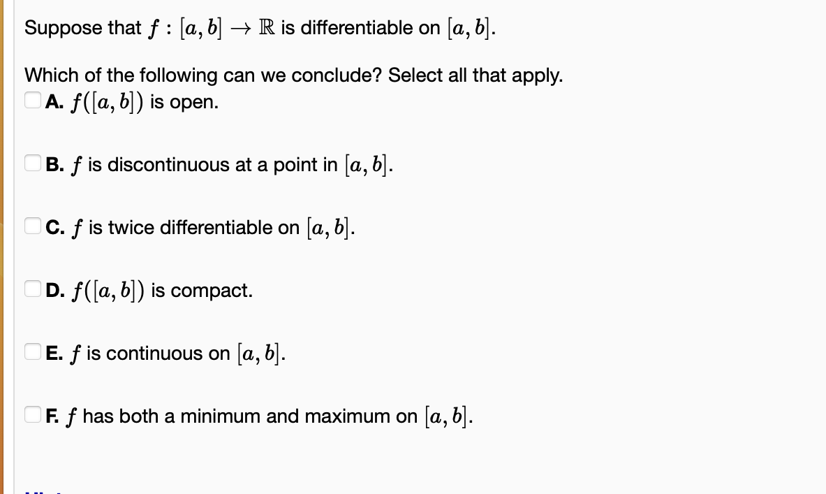 Solved Suppose That F:[a,b]→R Is Differentiable On [a,b]. | Chegg.com