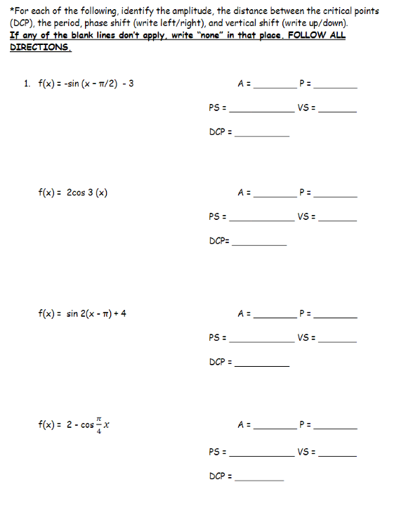 Solved *For each of the following, identify the amplitude, | Chegg.com