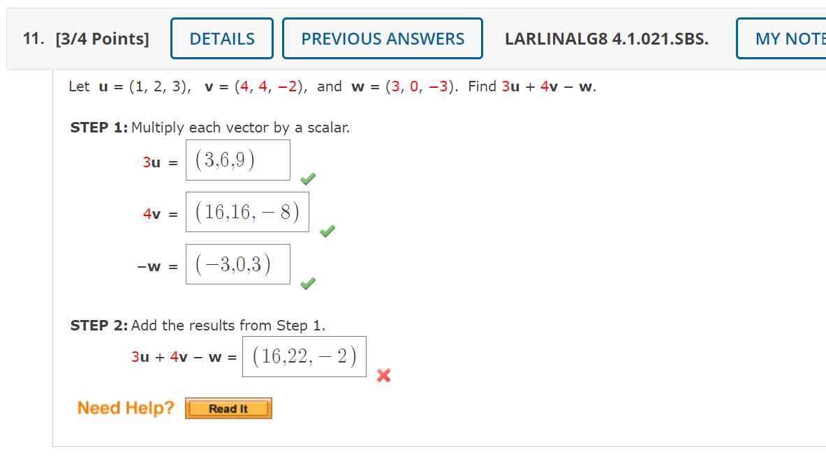 Solved Let U=(1,2,3),v=(4,4,−2), And W=(3,0,−3). Find | Chegg.com