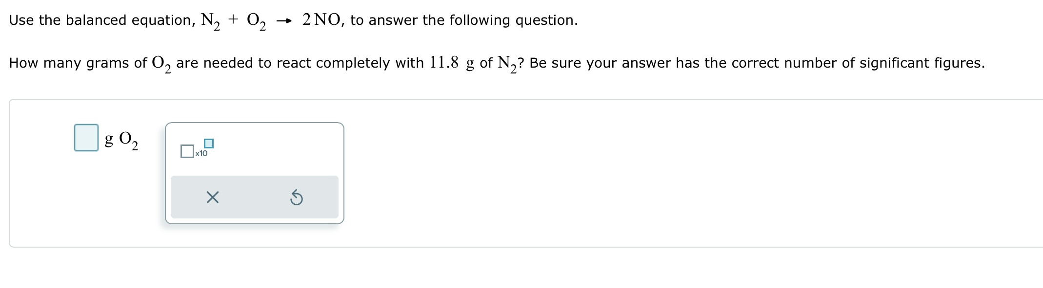 Solved Use the balanced equation, N2+O2→2NO, to answer the | Chegg.com