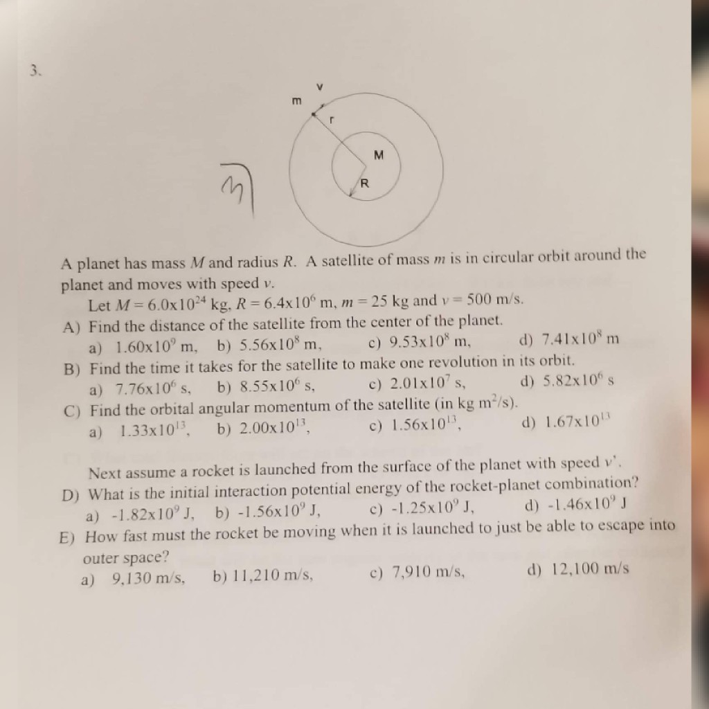 Solved 3. /h A planet has mass M and radius R. A satellite | Chegg.com