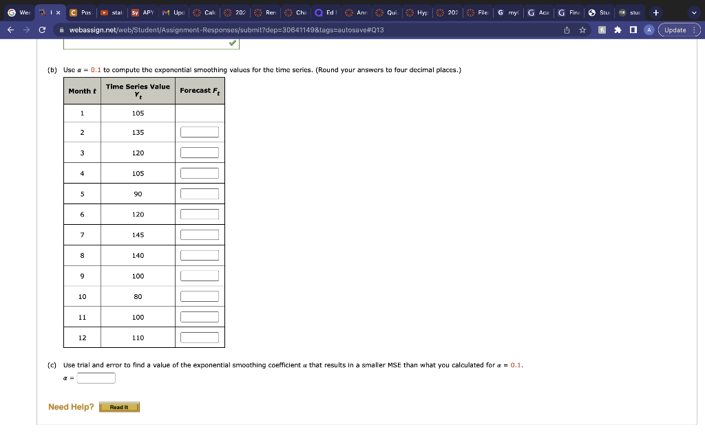 Solved (b) Use α=0.1 To Compute The Exponential Smoothing | Chegg.com
