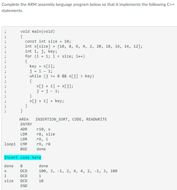 Solved Complete the ARM assembly language program below so | Chegg.com