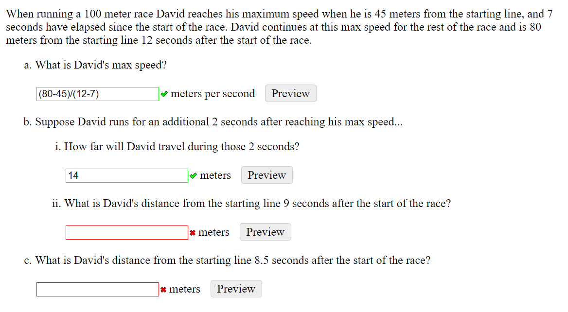 Solved When running a 100 meter race David reaches his | Chegg.com