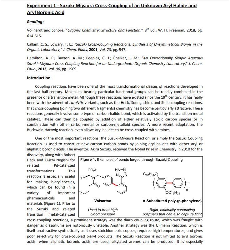 Experiment 1 - Suzuki-Miyaura Cross-Coupling Of An | Chegg.com