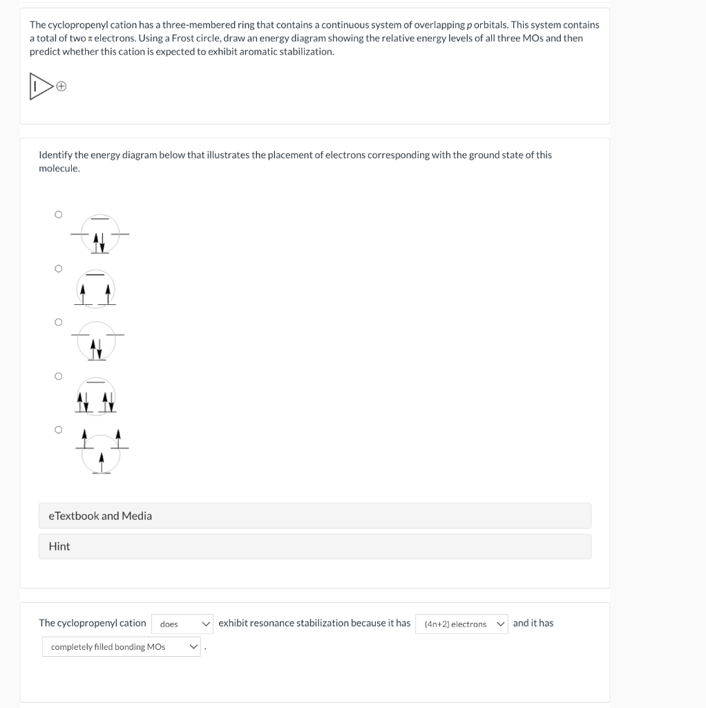 Solved The cyclopropenyl cation has a threemembered ring
