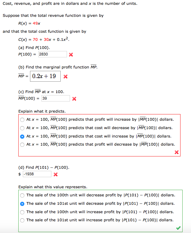 Solved Cost Revenue And Profit Are In Dollars And X Is The Chegg