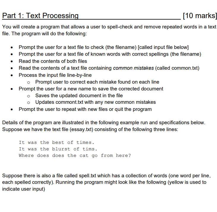 Solved Part 1: Text Processing [10 marks] You will create a | Chegg.com