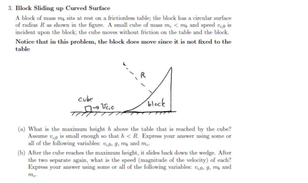 Solved 3. Block Sliding up Curved Surface A block of mass m