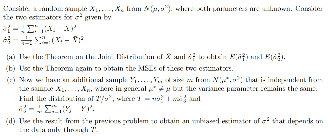 Solved Consider a random sample X1, ..., Xn from N(u,02), | Chegg.com