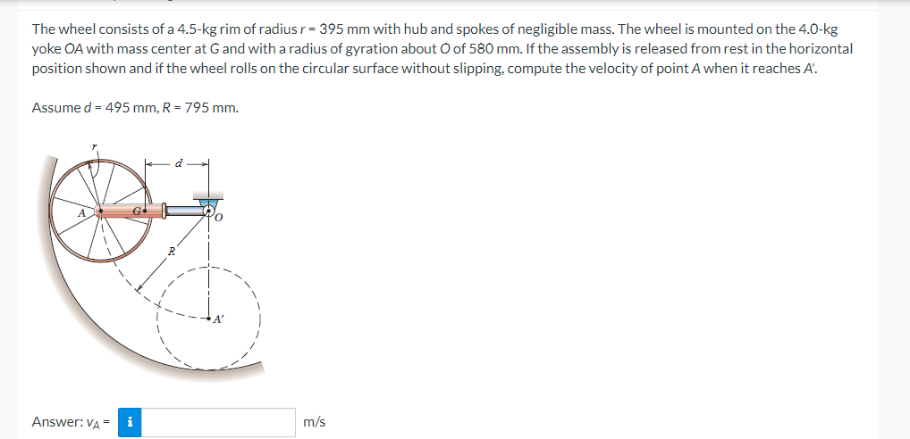 Solved The wheel consists of a 4.5−kg rim of radius r=395 mm | Chegg.com