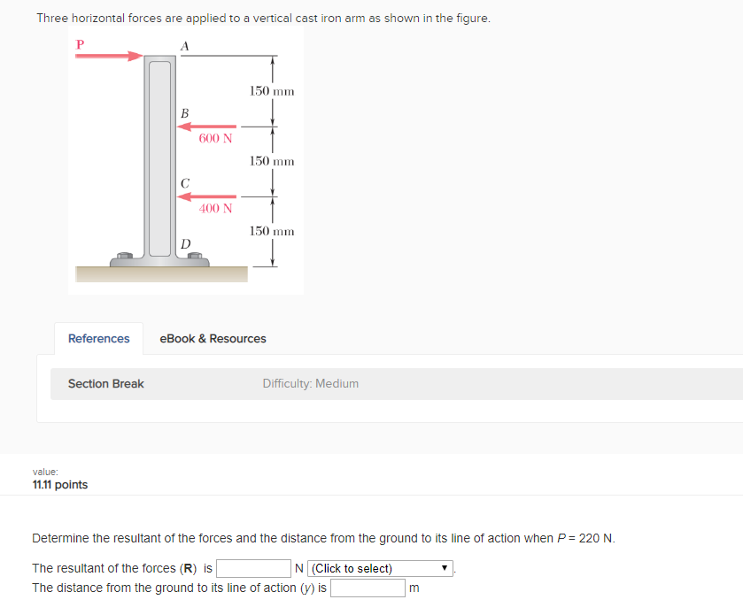 Solved Three horizontal forces are applied to a vertical | Chegg.com