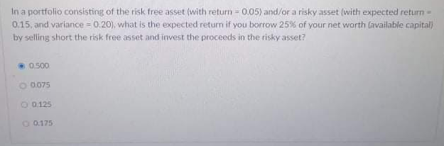 Solved In a portfolio consisting of the risk free asset | Chegg.com ...