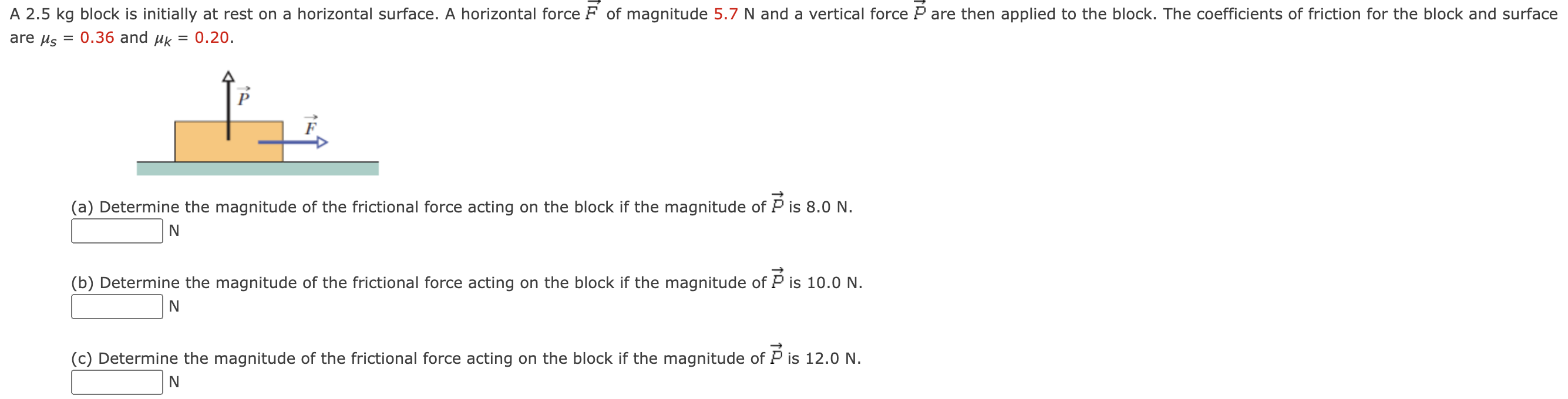 find magnitude of frictional force acting on the block