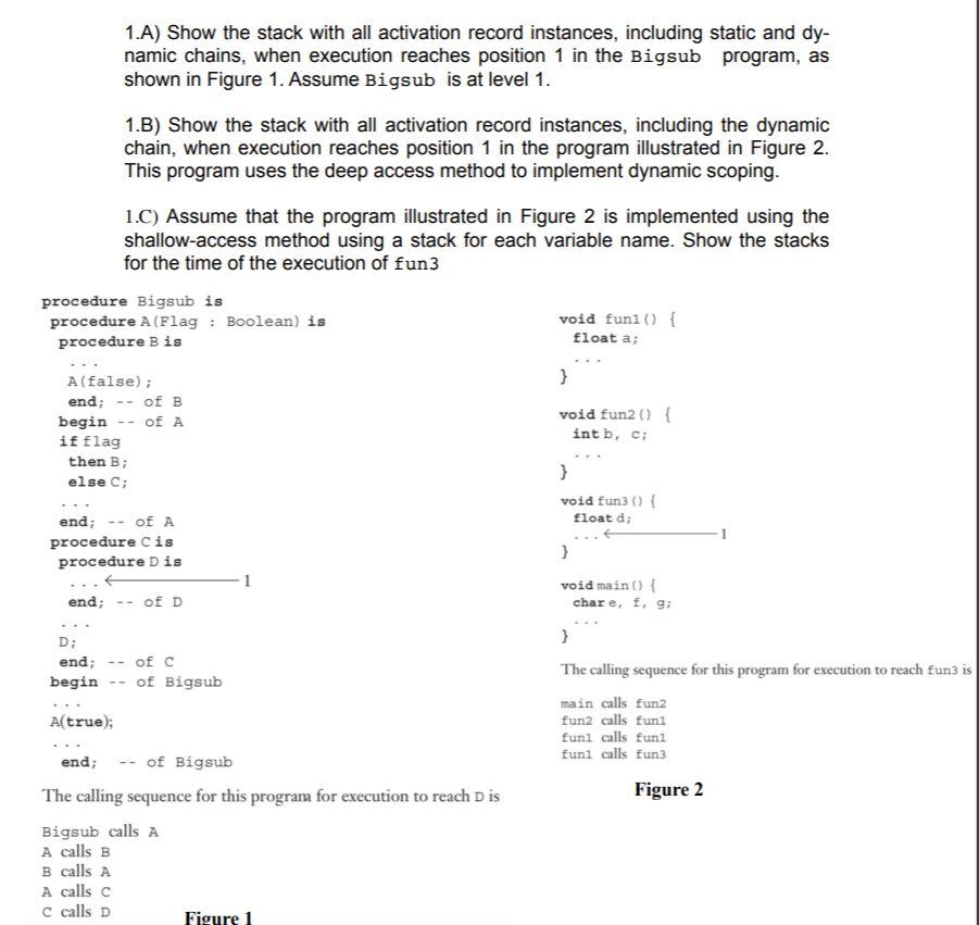 Solved 1.A) Show the stack with all activation record | Chegg.com