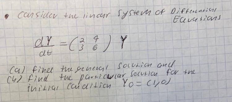 Solved canside the lincar system of Differentia Ecuations dy | Chegg.com