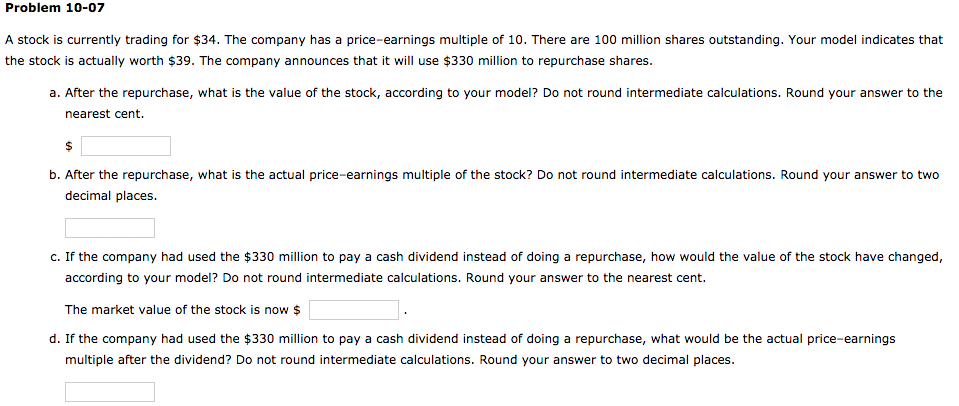 Solved Problem 10-07 A Stock Is Currently Trading For $34. | Chegg.com