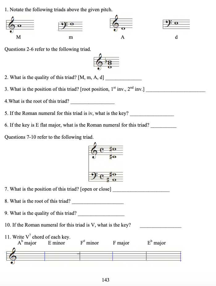 1. Notate the following triads above the given pitch. | Chegg.com
