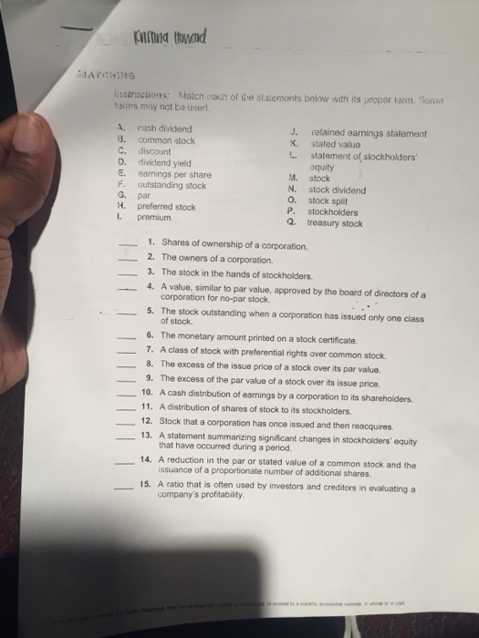 Solved Match each of the statements below with its proper. | Chegg.com