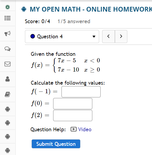 Solved # MY OPEN MATH - ONLINE HOMEWORK Score: 0/4 1/5 | Chegg.com
