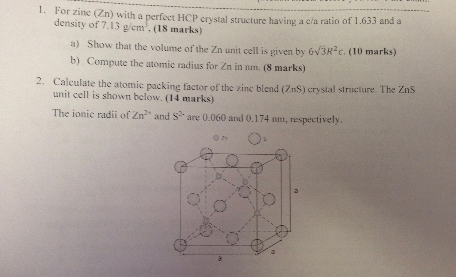 Solved 1. For zinc (Zn) with a perfect HCP crystal structure