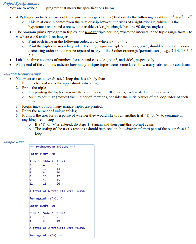 Solved Project Specifications: You are to write a C++ | Chegg.com