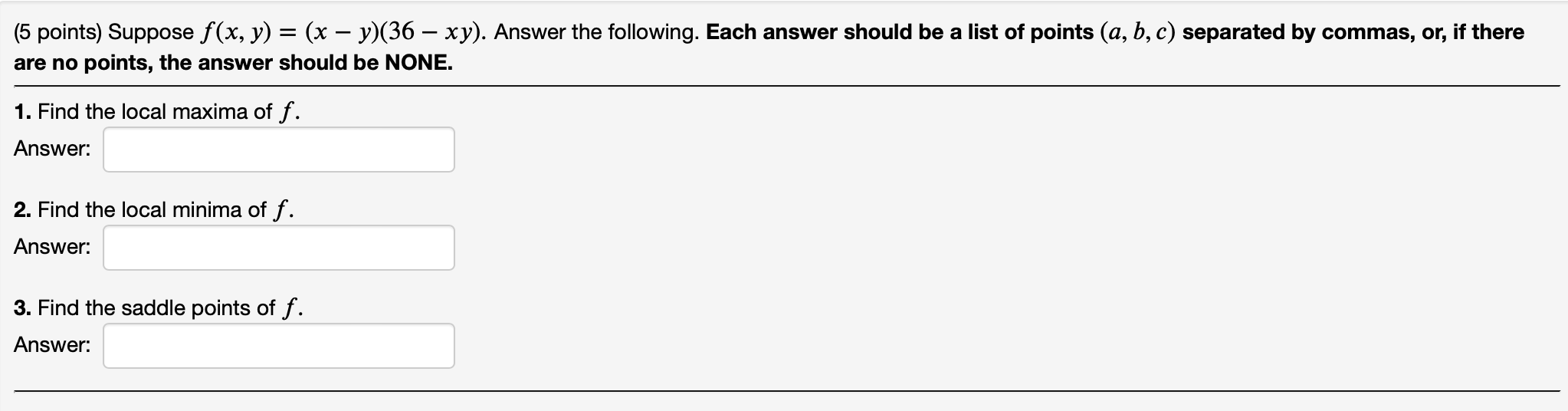 Solved 5 Points Suppose F X Y X−y 36−xy Answer The