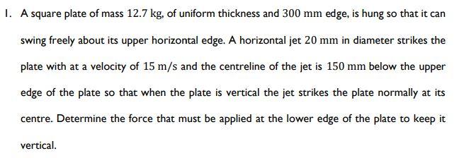 Solved 1. A Square Plate Of Mass 12.7 Kg, Of Uniform 