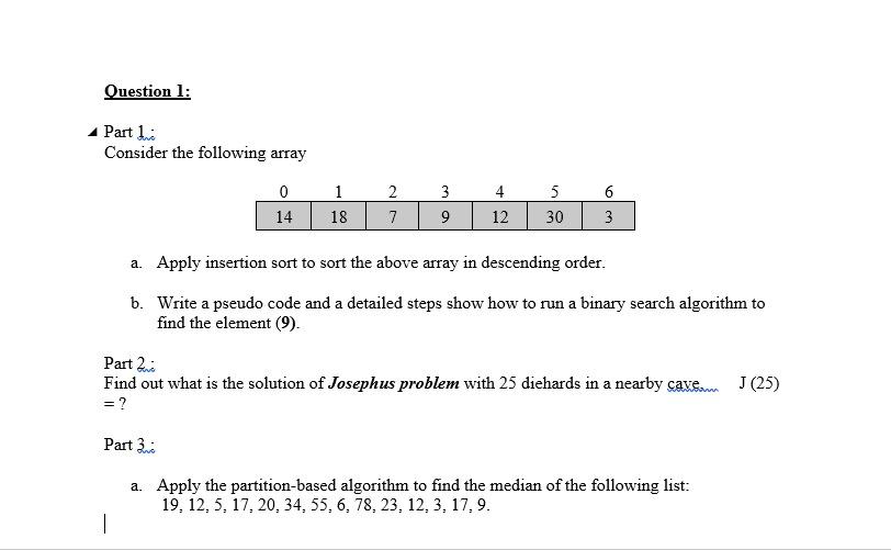 Solved Question 1: Part 1: Consider the following array ml 0 | Chegg.com