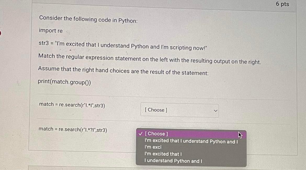 Solved Consider the following code in Python: import re str3 | Chegg.com