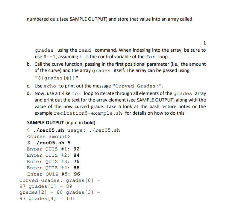 Solved Write A Bash Script Called Rec05.Sh That Curves The | Chegg.Com