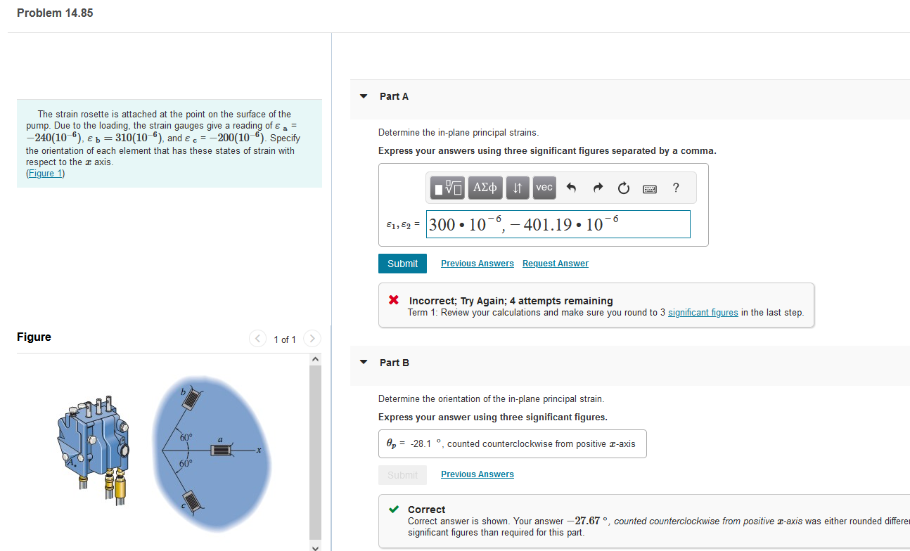 Solved Problem 14.85 Part A The strain rosette is attached | Chegg.com