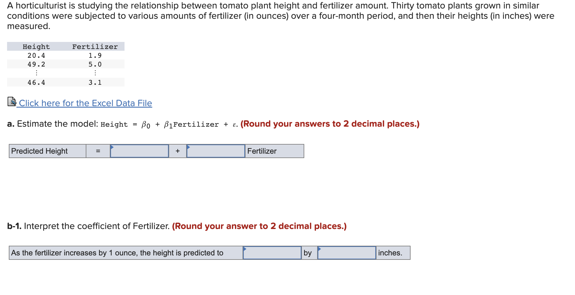 Solved A horticulturist is studying the relationship between | Chegg.com